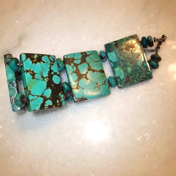 Turquoise & Sterling Modern Link Bracelet - Picture 3 of 3